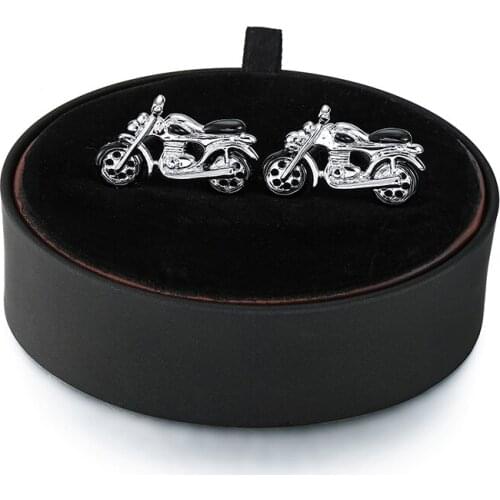DY A set of high-end brand of motorcycle Silvery Cufflinks black leather box men French shirt Cufflinks box set free shipping