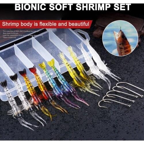10Pcs Fishing Craws Bait Set Soft Silicone Lure Shrimp with Hook for Freshwater Saltwater
