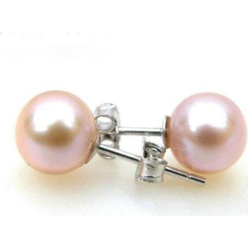Genuine 6mm AAA+++ perfect round lavender akoya pearl earring 14k white gold