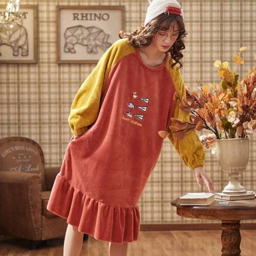 Night skirt Japanese style autumn sleepwear winter bathrobe womens flannel night gown thickened home service warm fashion robe