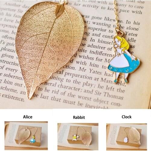 New Creative Bookmark Alice Rabbit Watch High-Profile Pattern Leaf-Shaped Bookmark Luxury Exquisite Popular All-Match Gift