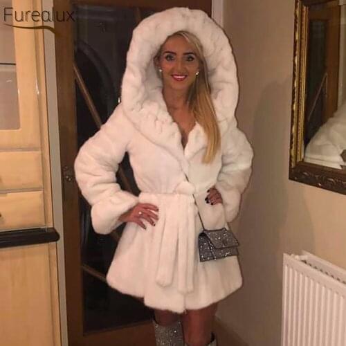 FUREALUX 2021 New Real Mink Fur Coat Natural Mink Fur Autumn Winter High Quality Womens Fashion Trend Thick Warm Clothing