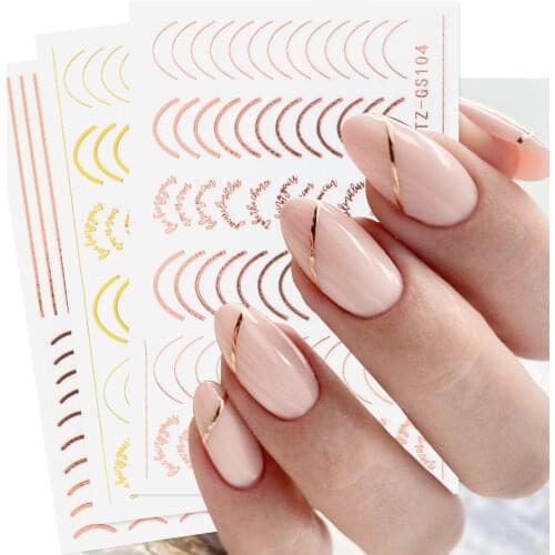 Rose Gold Striping Tape Nail Design Stripe Lines Geometry 3D Slider for Nails Gel Polish Sticker Decals for Manicure GLSTZ-GS104