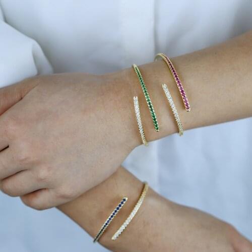 Open Adjusted CZ Cuff Bangle For Women Fashion 3 Colors Red Blue Green Cubic Zirconia Bracelet New