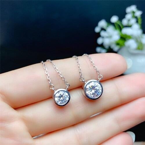 Silver Solid 925 1-2 Carat Round Cut Diamond Pendant Necklace Female Cute Minnie Moissanite Past Diamond Test Bear Figure Chain
