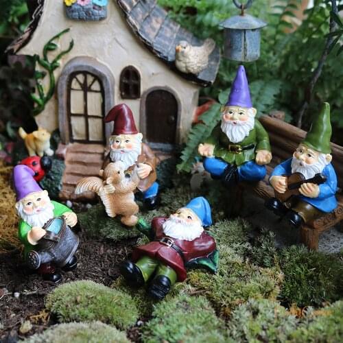 FairyCome 5pcs Fairy Garden Miniatures Gnome Dwarf Micro Mini Gnome Figurines Garden Gnomes and Fairys Resin Dwarf for Terrarium