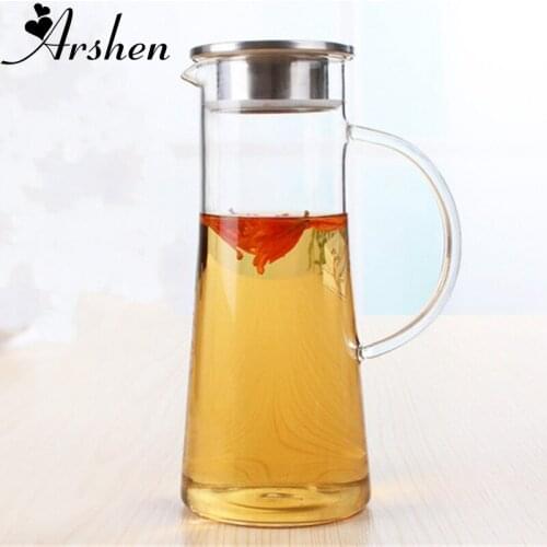 Arshen 1800ml Glass Kettle Big Outlet Water Jug Heat Resistant Flower Teapot with Stainless Steel Lid Filter Juice Container