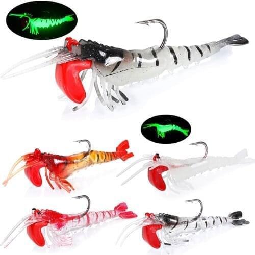 1pcs Luminous Shrimp Soft Lures Fishing Lure Squid Night Squid Jig Head Bass Bait Fish Tackle Jigging Baits Equipment Accessory
