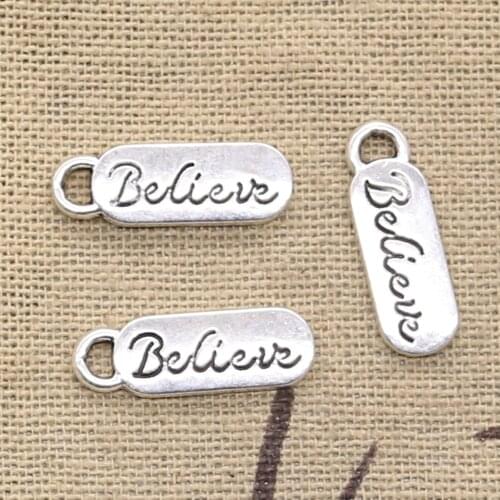 15pcs Charms Plates Believe 20x6mm Antique Making Pendant fit,Vintage Tibetan Silver color,DIY Handmade Jewelry