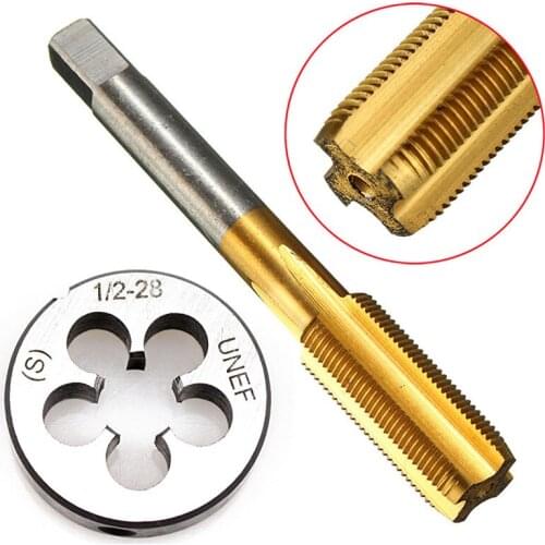 High Hardness UNF 1/2 -28 HSS Titanium Coated Tap & Round Die Set Right Hand Thread Tool For Mold Machining Mayitr
