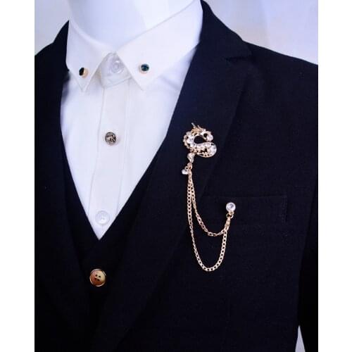 High-end Mens Suit Blouse Tassel Brooch Collar Clip Brooch Pin Chain Party Star Lapel Pin Male Suit Link Accessories