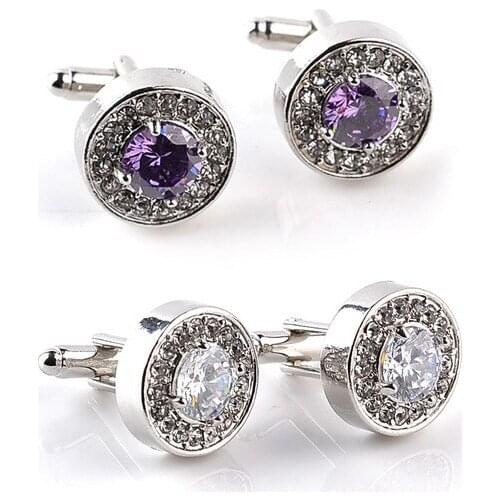 Novelty Luxury White Purple Round French Cufflinks Buttons For Men Lawyer Groom Wedding Father Decorations Shirt Cuff Links