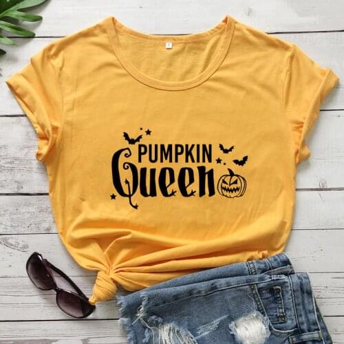 Spooky Pumpkin Queen T-shirt Funny Autumn Halloween Party Gift Tshirt Aesthetic Women Graphic Holiday Fall Tee Shirt Top