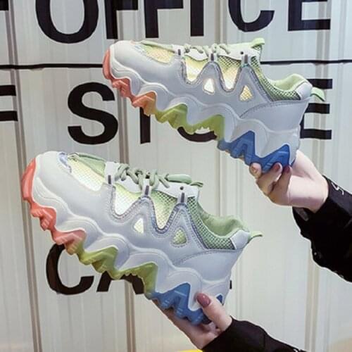 Spring And Autumn Fashion Mesh Breathable Color Matching Platform Ladies Casual Sports Shoes Comfortable Student Running Shoes