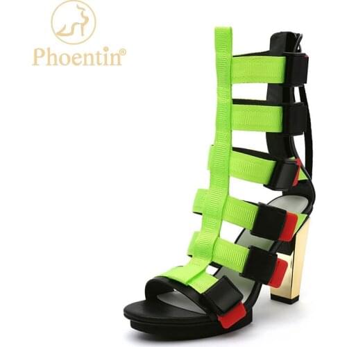 Phoentin Woman Hollow Out Summer Ankle Boots 2021 new Gladiator Roman Sandals Women High Heel Platform Shoes black green FT1583