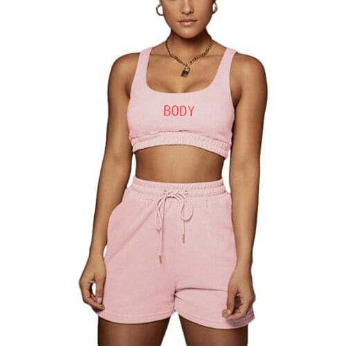 Women BODY Printed Two-Piece Vest Sportswear Suit U-Shaped Collar Sleeveless Short Top and Elastic Waist Shorts S/M/L/XL/XXL
