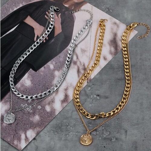 2021 Vintage Multi-Layer Coin Chain Choker Necklace For Women Gold Silver Color Fashion Portrait Chunky Chain Necklaces Jewelry