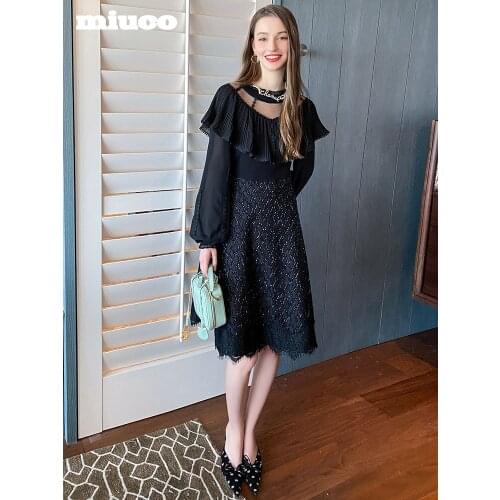 Womens dress with perspectiveyarn frill and bright silk diamond high waist 2021 Spring new High Quality Top Quality