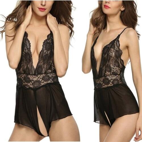 Womens perspective halterneck one-piece Sexy Lingerie Seductive Erotic Open crotch underwear Backless Exotic Apparel Bodysuits