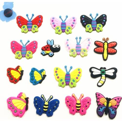 1Pcs Animals Insect Bee Dragonfly Butterfly PVC Shoe Charms Garden Shoes Accessories Decorate Fit Bracelets X-mas Gift