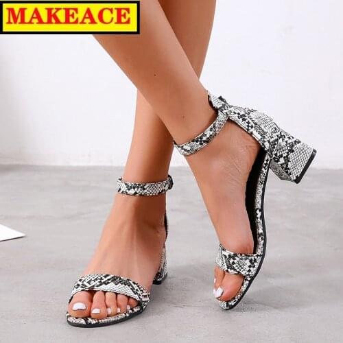 2021 Fashion Leopard Print Snake Print Womens Sandals 5.5 Cm High Heel Sandal Party Dress Womens Shoes One-word Buckle Sandals