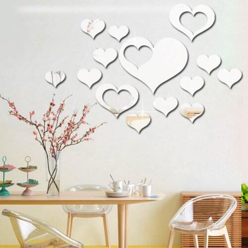 3D Mirror Love Hearts Wall Sticker Decal DIY Wall Stickers For Living Room Modern Style Home Room Art Mural Decor Removable