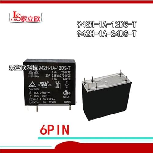 5PCS/LOT 100%Original New Relay 942H-1A-12DS-T 12VDC 942H-1A-24DS-T 24VDC 942H 1A 12DS T 42H-1A-24DS-T-24V 6PIN 16A