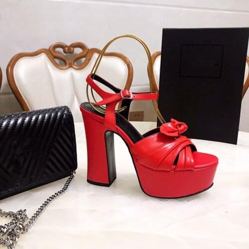 Genuine Leather Woman Heel Shoes High Thick Platform Summer Brand Sandals Sexy Lady Party Wedding Dress Fashion Designer Heels