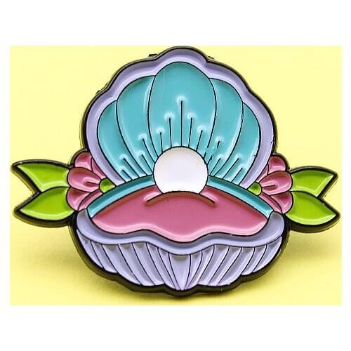 Ocean pearl clam shell Enamel Pin blue treasure Brooch Bag Clothes Lapel Pin Sasha Away Badge Cartoon Jewelry Gift For Kids