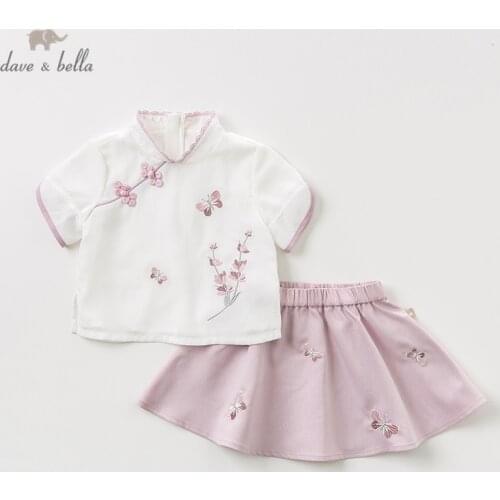 DB11647 Dave bella summer baby girl clothing sets cute floral children suits infant high quality clothes flowers girls outfit