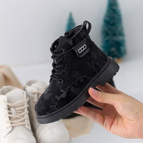 Childrens mid-to-low boots soft-soled microfiber camouflage Martin boots leather boots fall/winter 2021
