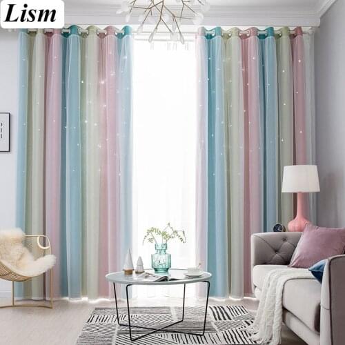 Double-layers Blackout Curtains for Living Room Starry Sky Tulle Modern Hanging Curtains for Bedroom