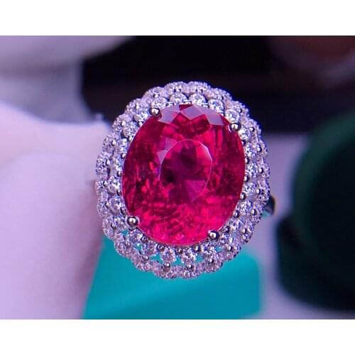 E419 Fine Jewelry Real 18K Rose Gold AU750 100% Natural Red Tourmaline Gemstone 7.9ct Female Rings for Women Fine Ring