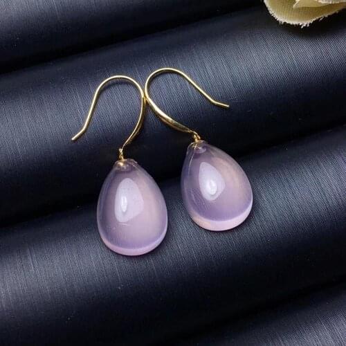 Elegant water drop natural rose quartz gem drop earrings Natural gemstone earrings 18k yellow gold girl women party gift jewelry