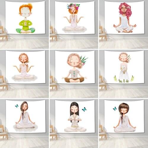 Cartoon Yoga Girls Tapestry Simple Wall Hanging Room Wall Tapestry Carpet Dorm Tapestries Art Home Decoration Accessories