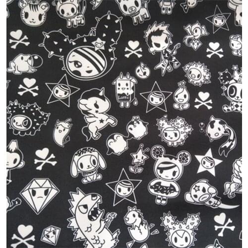 145cm Width Black and White Cartoon anime Canvas Fabric For Cushion Cover/Diy Handbag/Slipcover DIY Sewing