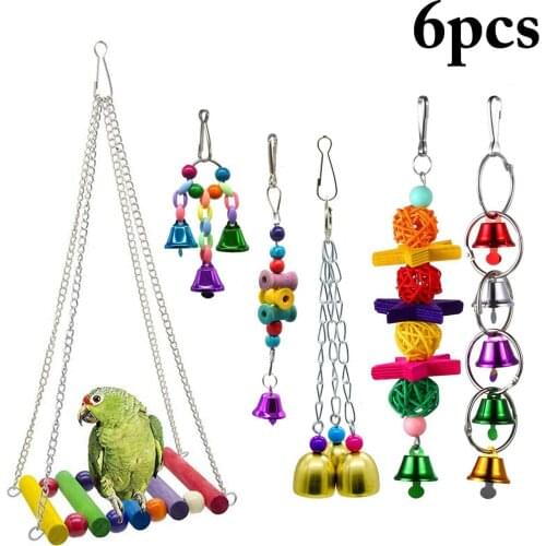 6PCS Bird Swing Toy Multifunctional Hanging Bell Toy Bird Chewing Toy Colorful Cage Swing Toys Training Toys Hanging Bell Toy