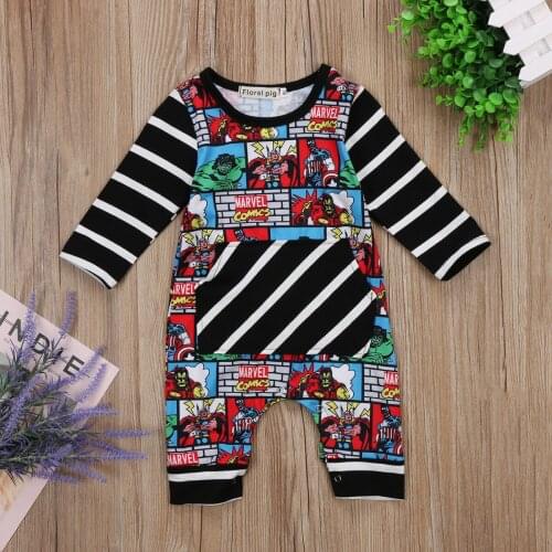 Cartoon Infant Baby Kid Boy Outfit Clothes Long Sleeve Cotton Superhero Romper Jumpsuit Bodysuit US