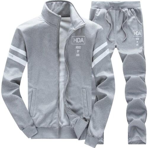 Hot sale autumn casual mens sportswear suit zipper mens suit printing pleated sports hoodie sweatshirt + pants suit