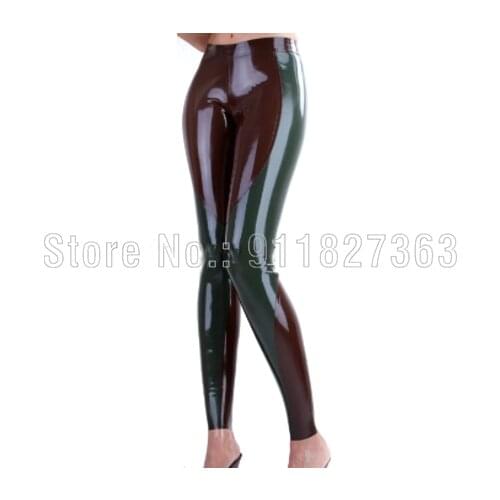 100% Natural Latex Leggings Brown and Green Rubber Pants Leggings Sexy Party Trouser Customized