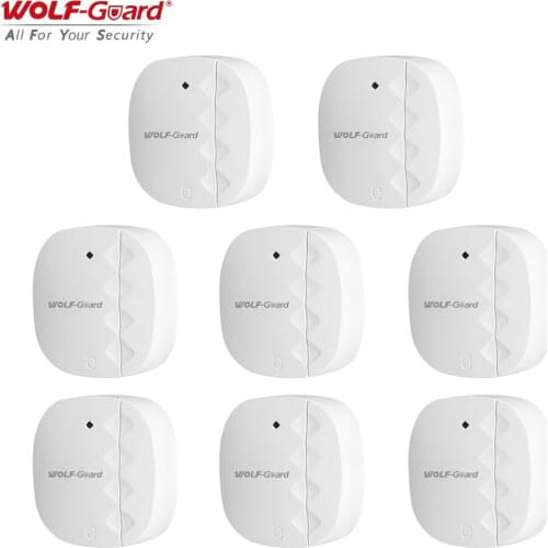 8Pcs Wolf-Guard Wireless Door Window Magnet Sensor Detector Sensitive for 2G/3G GSM Wifi Home Alarm Burglar System 433MHz White