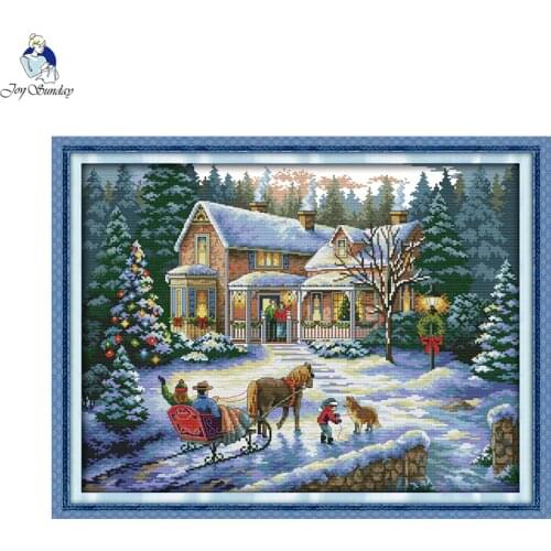 Joy Sunday Return from Christmas Scenery Counted Printed on Canvas 11CT 14CT Cross Stitch Kit Needlework Sets DIY Embroidery