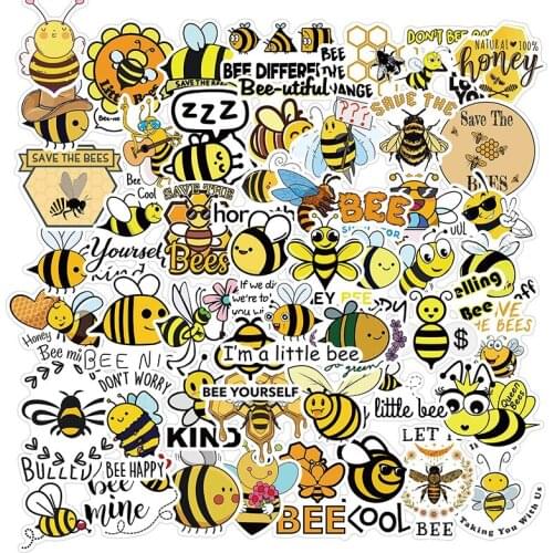 50PCS Little Bee Animal Sticker For Children Skateboard Guitar Stationery Stickers Pack DIY Fridge Car Bottle Decals Kids Toy