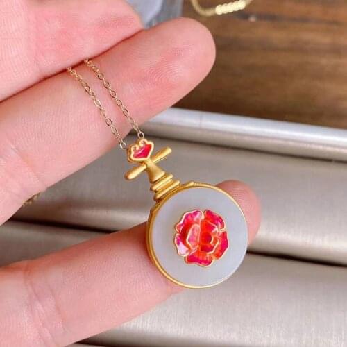 Natural Hetian Jade Chinese Style Pipa Pendant S925 Sterling Silver Necklace Jade Pendant Women Elegance Retro Han Chinese Cloth