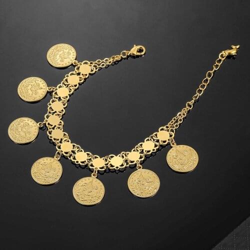 Wholesale Gold Coin Bracelet Women Turkish Jewelry African Muslim Islam Bangle Arab Wedding Gifts