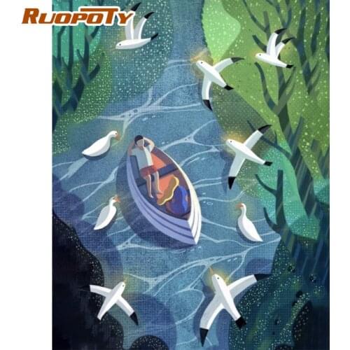 RUOPOTY 60x75cm Frame Paint By Number For Adults Cartoon Lanscape Picture By Numbers Acrylic Paint On Canvas Home Decors Art