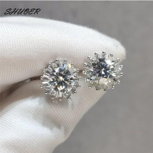 Classic 925 Sterling Silver Pass Diamond Tester Round Brilliant Cut 1 Carat D Color Moissanite T Stud Earrings for Women Jewelry