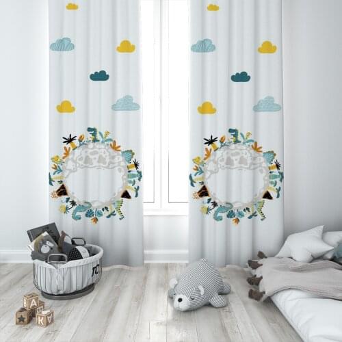 Curtains Children 3D Printed Decorative Items Home Childrens Room White Dinosaur Planet Pattern 1404