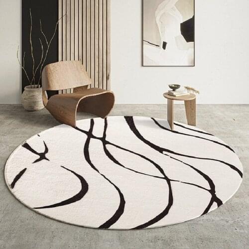 Modern Round Rug Carpets For Living Room Decor Geometric Black White Soft Shaggy Round Carpet Bedroom Fluffy Rug Chair Floor Mat