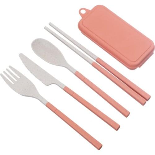 Travel Cutlery Set With Case 4pcs/Set Portable Box Knife Fork Spoon Student Dinnerware Dining Camping Flatware Plastic For Kids